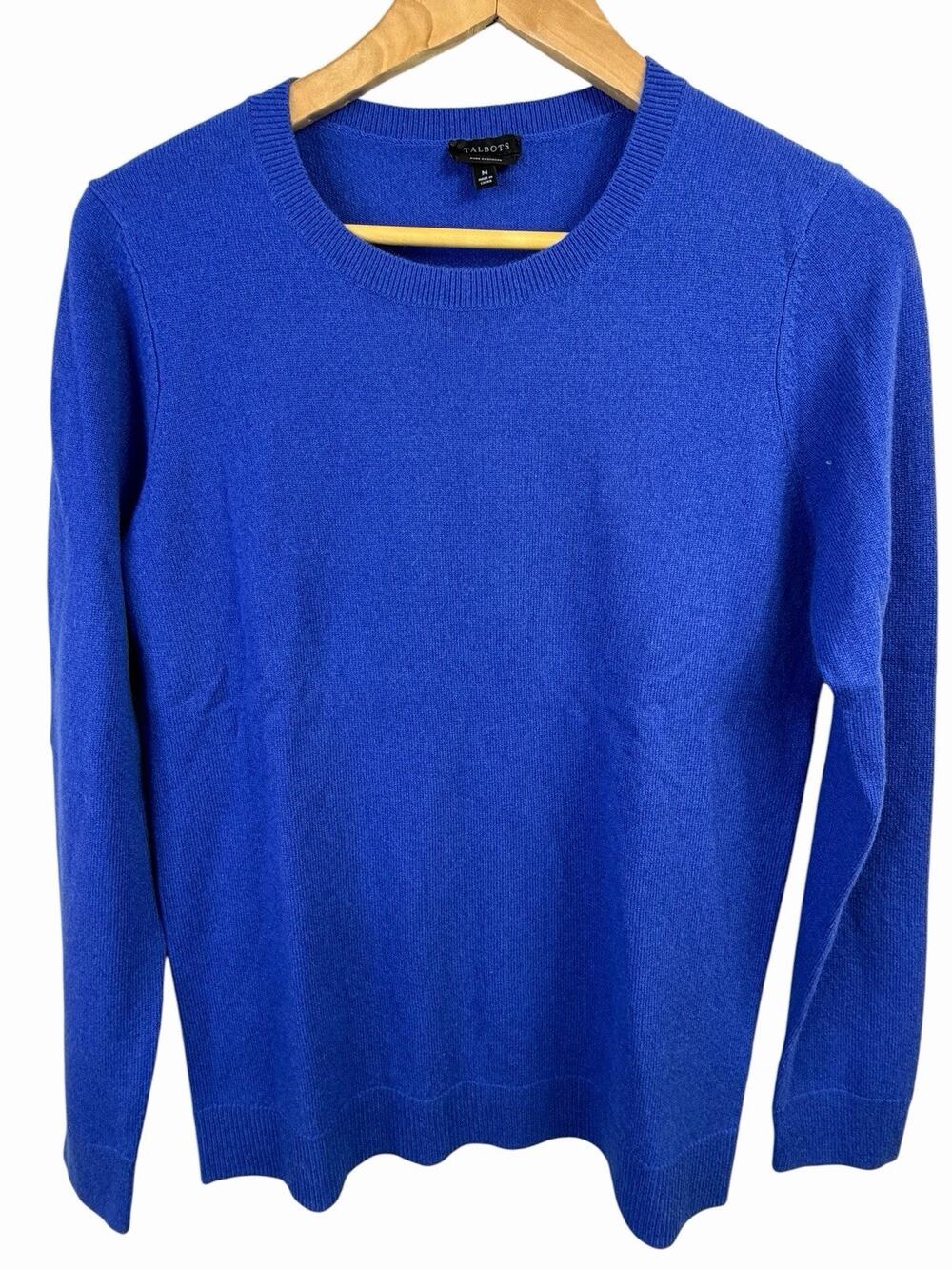 Talbots Pure Cashmere Sweater Size M Medium Blue Crewneck Classic Preppy